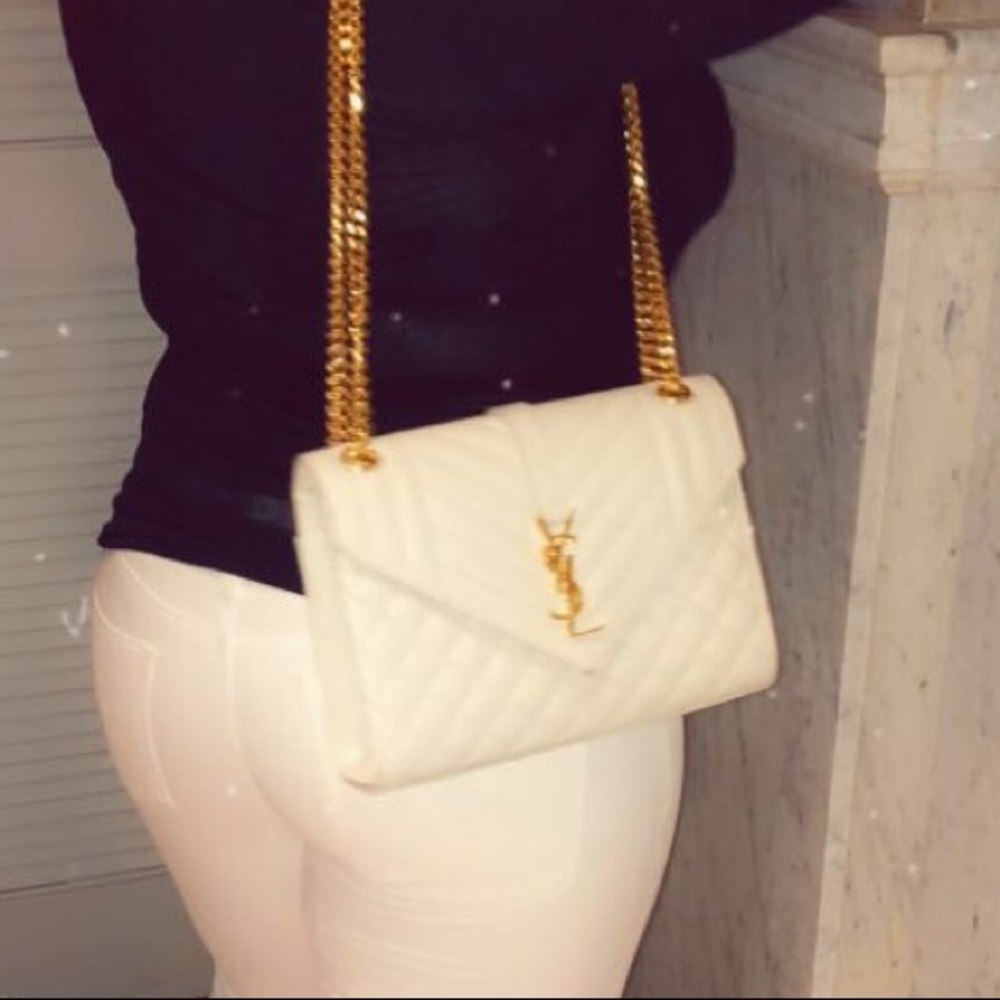 Medium YSL V flapchain bag quilted w Gold Hardware